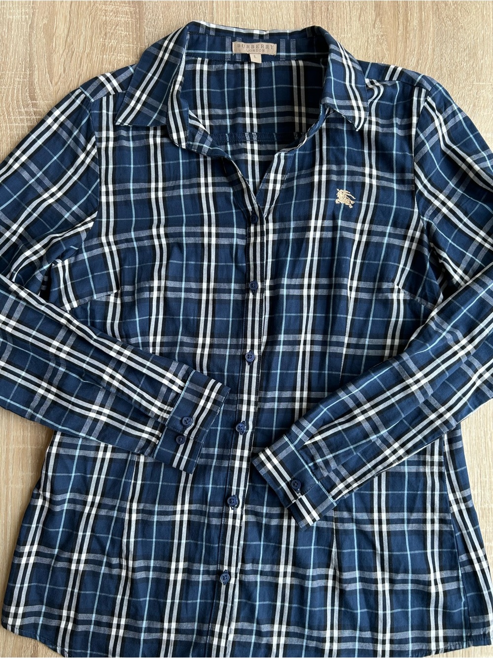 Burberry Navy Plaid Button-Up Shirt L